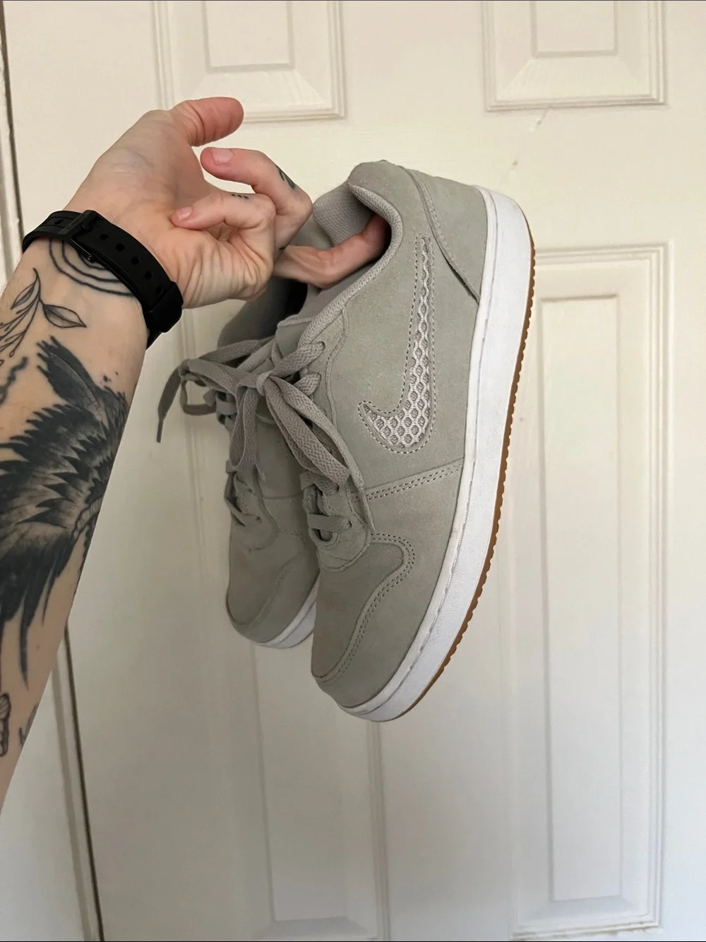 Nike Women’s Light Sage Suede Low-Top Sneakers - Gray/White